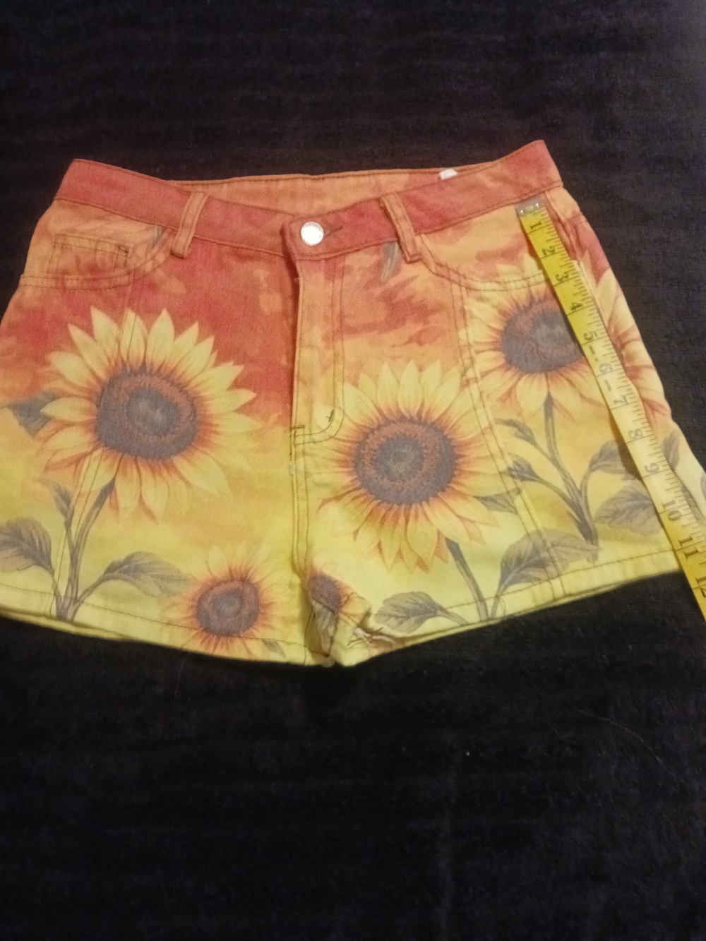 Sunflower Print Women's High-Rise Jean Shorts - Yellow Orange